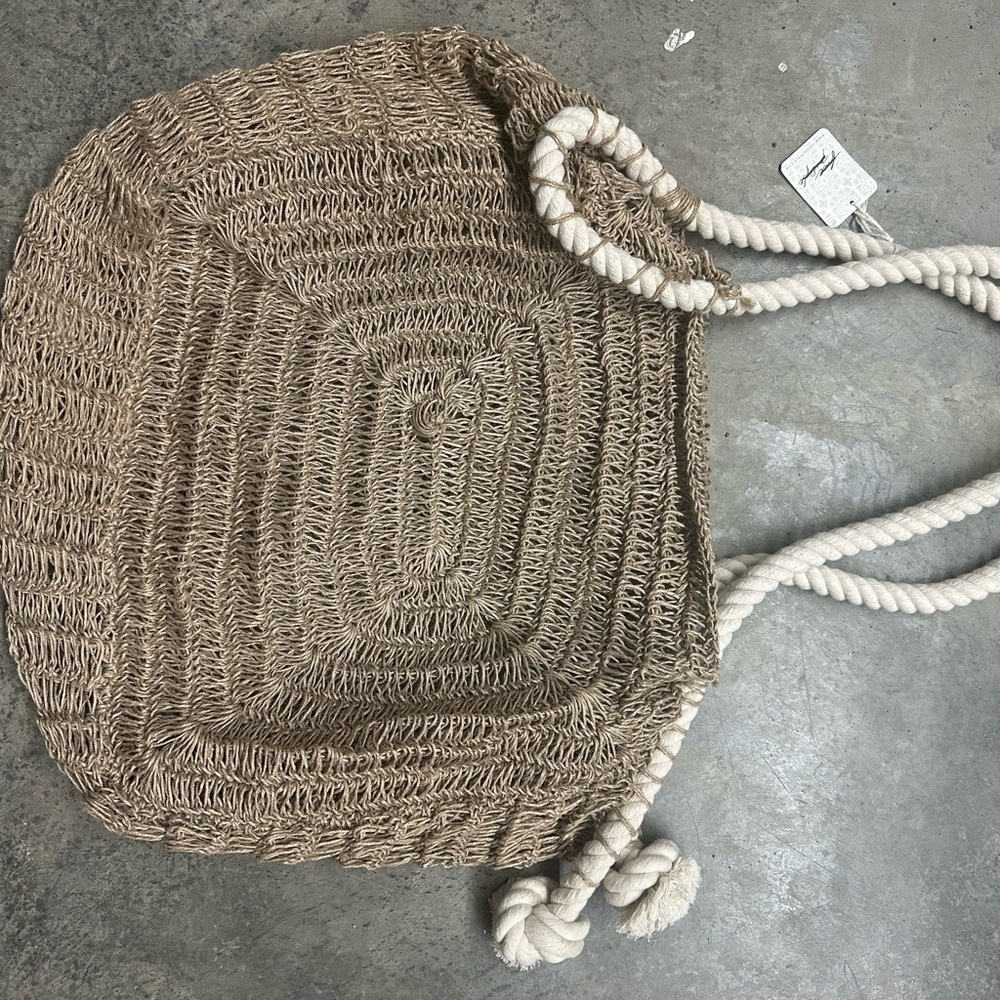 Free People Natural Woven Tote with Rope Handles